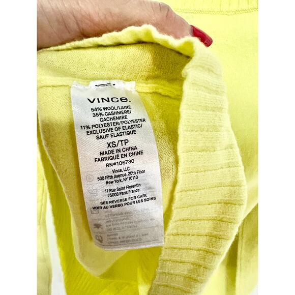 NWT Vince Wool Blend Long Sleeve V-Neck Cropped Pullover Sweater Neon Yellow XS - Picture 5 of 6
